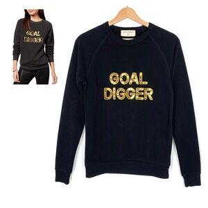 Bow & Drape Women’s Goal Digger Sequined Pullover Sweatshirt in Black Small
